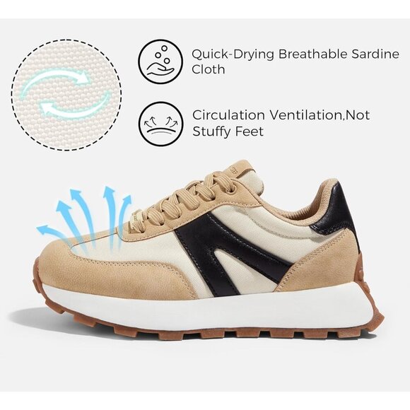 🆕 Lucky Step Casual Fashion Sneakers Women Cream Retro Classic Trainers Shoes - Picture 2 of 9